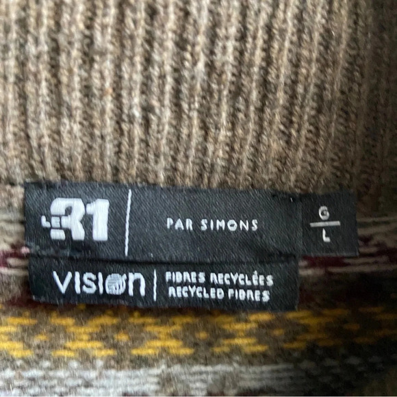 Le 31 Par Simons Visions Lambswool jacquard zip up knit sweater cardigan Sz L - Picture 6 of 10